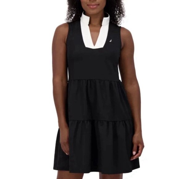 Nautica Dresses & Skirts - NWOT Nautica Jeans Women's Size L Sleeveless Tiered Black Dress Knee Shirt Dress